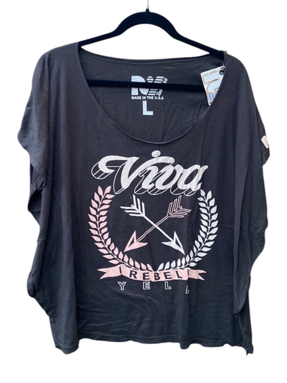 NWT Rebel Yell Viva Graphic Oversized Tee Shirt Black L